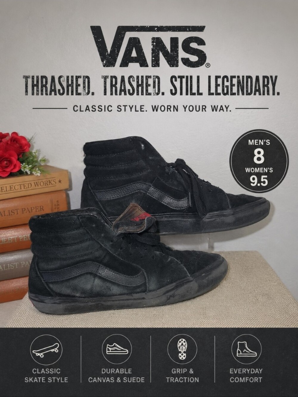 VANS Men’s 8 Women's 9.5 Thrashed Trashed Black